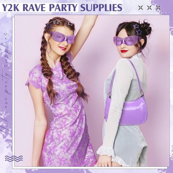 Y2K Accessories Set Purple 2000s Rave Sunglasses Bag Earrings Clips Unisex main image 6